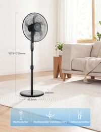 Ventilator cu picior Midea FS40-15FR cu telecomandă, 55W, 3 viteze, afișaj LED, temporizator 7,5 ore, oscilație 80°, înălțime reglabilă, negru 2