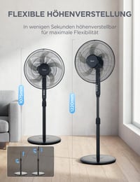 Ventilator cu picior Midea FS40-15FR cu telecomandă, 55W, 3 viteze, afișaj LED, temporizator 7,5 ore, oscilație 80°, înălțime reglabilă, negru 7