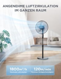 Ventilator cu picior Midea FS40-15FR cu telecomandă, 55W, 3 viteze, afișaj LED, temporizator 7,5 ore, oscilație 80°, înălțime reglabilă, negru 5