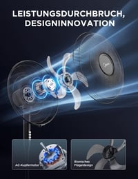 Ventilator cu picior Midea FS40-15FR cu telecomandă, 55W, 3 viteze, afișaj LED, temporizator 7,5 ore, oscilație 80°, înălțime reglabilă, negru 3
