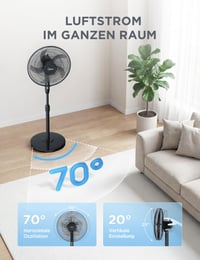 Ventilator cu picior Midea FS40-15FR cu telecomandă, 55W, 3 viteze, afișaj LED, temporizator 7,5 ore, oscilație 80°, înălțime reglabilă, negru 6