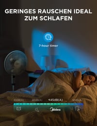 Stojanový ventilátor Midea FS40-16CR s DC motorom, diaľkové ovládanie, 12 rýchlostí, 12-hodinový časovač, 4 režimy, 22 dB, biely, energeticky úsporný, LED displej, nastaviteľná výška 5