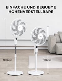 Stojanový ventilátor Midea FS40-16CR s DC motorom, diaľkové ovládanie, 12 rýchlostí, 12-hodinový časovač, 4 režimy, 22 dB, biely, energeticky úsporný, LED displej, nastaviteľná výška 7