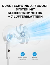 Stojanový ventilátor Midea FS40-16CR s DC motorom, diaľkové ovládanie, 12 rýchlostí, 12-hodinový časovač, 4 režimy, 22 dB, biely, energeticky úsporný, LED displej, nastaviteľná výška 2