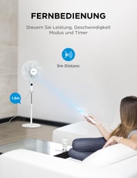 Stojanový ventilátor Midea FS40-16CR s DC motorom, diaľkové ovládanie, 12 rýchlostí, 12-hodinový časovač, 4 režimy, 22 dB, biely, energeticky úsporný, LED displej, nastaviteľná výška 6