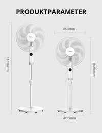 Stojanový ventilátor Midea FS40-16CR s DC motorom, diaľkové ovládanie, 12 rýchlostí, 12-hodinový časovač, 4 režimy, 22 dB, biely, energeticky úsporný, LED displej, nastaviteľná výška 9