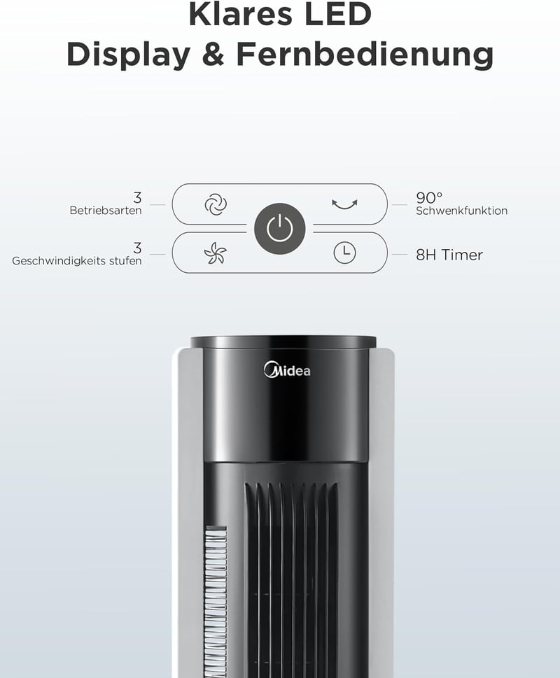 Midea FZ10-19BRA torony ventilátor távirányítóval, 7 órás időzítő, 3 sebesség