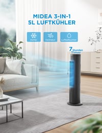 Răcitor de aer Midea MAC25JRB cu rezervor de apă de 5L, răcitor mobil prin evaporare, oscilație la 75 de grade, 3 viteze, temporizator de 7 ore, negru 2