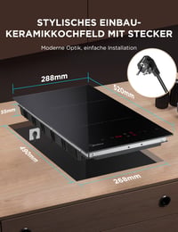 Midea MCH331D253K0 üvegkerámia főzőlap, 2 főzési zóna, csatlakozódugóval, 3000 W 3