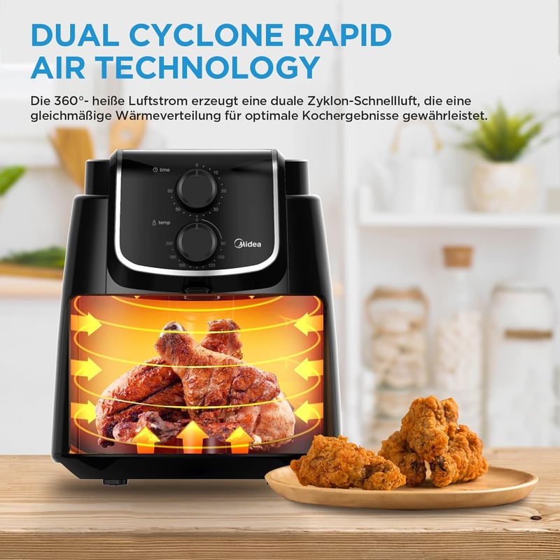 Midea MF-TN40D2 XL Airfryer 3.5L Dual Cyclone technológiával, 1500W, 200°C