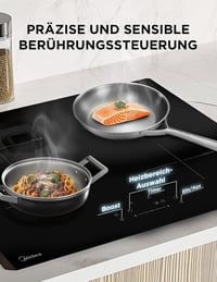 Plită cu inducție Midea MIH741F238K0 cu 4 zone de gătit, 7400W, suprafață ceramică, control tactil, blocare acces copii, oprire automată 5