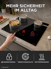 Plită cu inducție Midea MIH741F238K0 cu 4 zone de gătit, 7400W, suprafață ceramică, control tactil, blocare acces copii, oprire automată 6