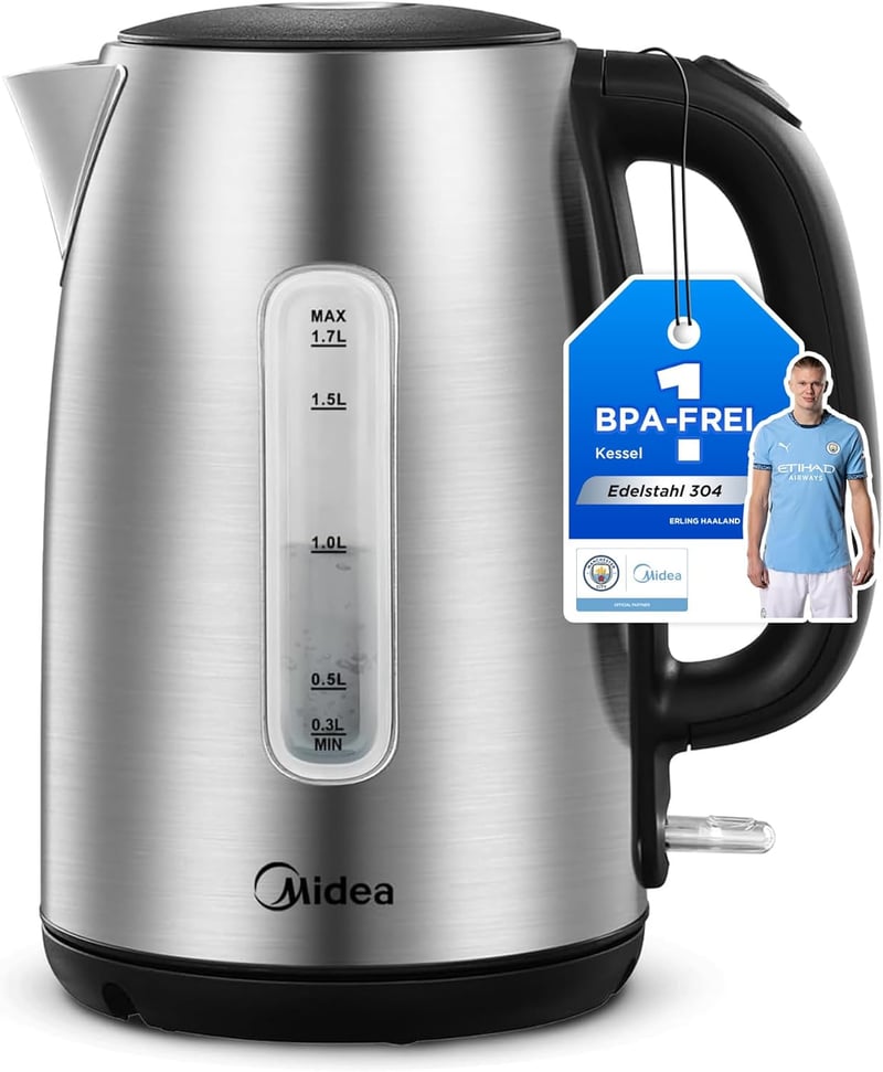 Midea MKE17M1ADS rozsdamentes vízforraló 1,7L, 2200W gyorsforraló, LED kijelzővel
