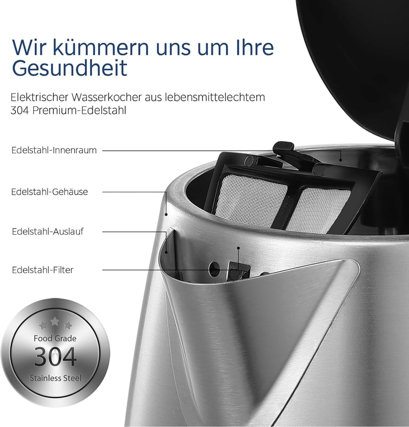 Midea MKE17M1ADS rozsdamentes vízforraló 1,7L, 2200W gyorsforraló, LED kijelzővel