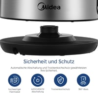 Midea MKE17M1ADS rozsdamentes vízforraló 1,7L, 2200W gyorsforraló, LED kijelzővel 5