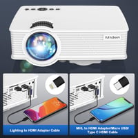 Miden Mini Projektor 1080P Full HD, 9000 Lumen Hordozható Videó Projektor 260" Kijelzővel, Otthoni Mozi HDMI USB VGA Kompatibilis - White 3