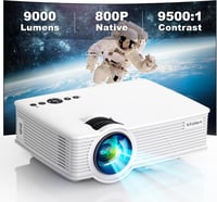 Miden Mini Projektor 1080P Full HD, 9000 Lumen Hordozható Videó Projektor 260" Kijelzővel, Otthoni Mozi HDMI USB VGA Kompatibilis - White 1