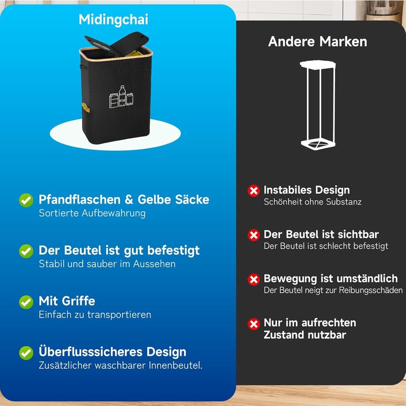 MidingChai 160L sárga zsák állvány palacktartóval 2 az 1-ben