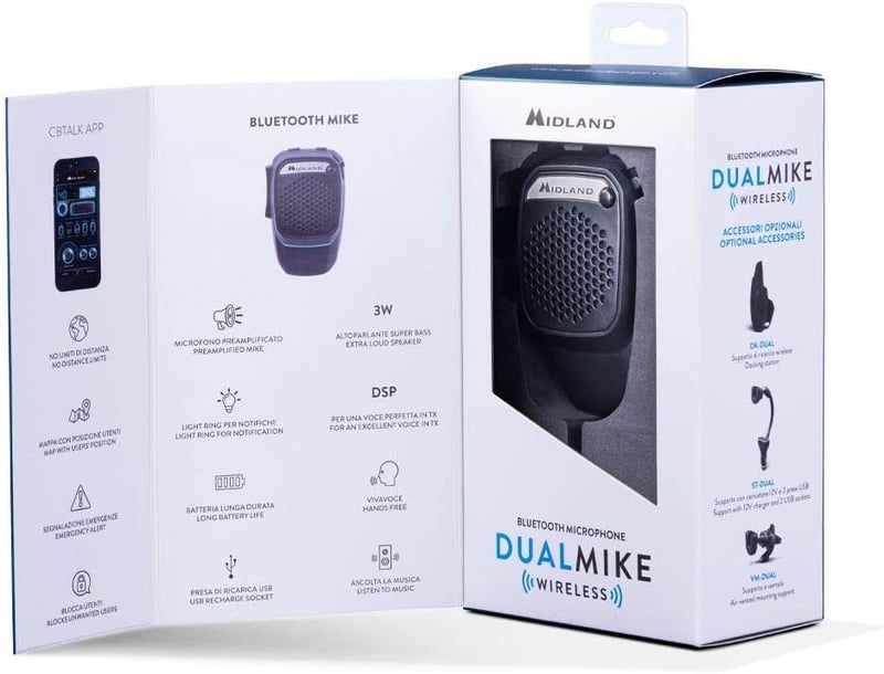 Midland C1363 Vezeték nélküli CB rádió mikrofon Bluetooth USB csatlakozással
