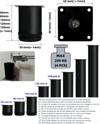 MIEGUIWOR 4 db állítható bútor láb, 25 cm, ezüst, szekrény és asztal lábak 3