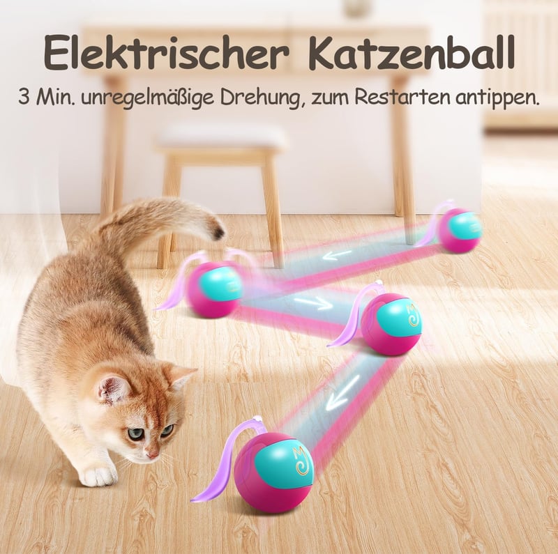Migipaws interaktív macska játék szett, automatikus gördülő labda, fluffy farokkal, egérrel, rózsaszín