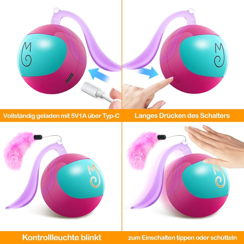 Migipaws interaktív macska játék szett, automatikus gördülő labda, fluffy farokkal, egérrel, rózsaszín