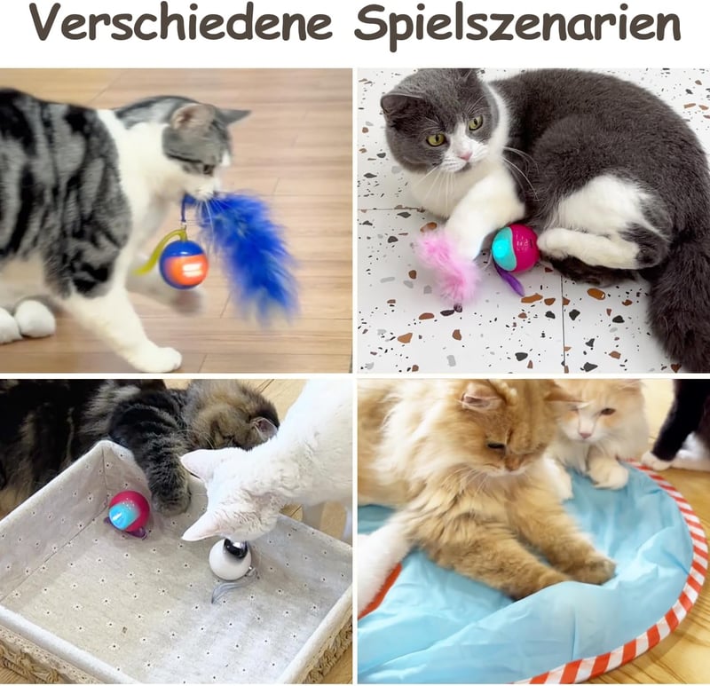 Migipaws interaktív macska játék szett, automatikus gördülő labda, fluffy farokkal, egérrel, rózsaszín