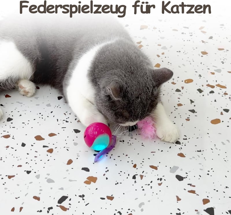 Migipaws interaktív macska játék szett, automatikus gördülő labda, fluffy farokkal, egérrel, rózsaszín