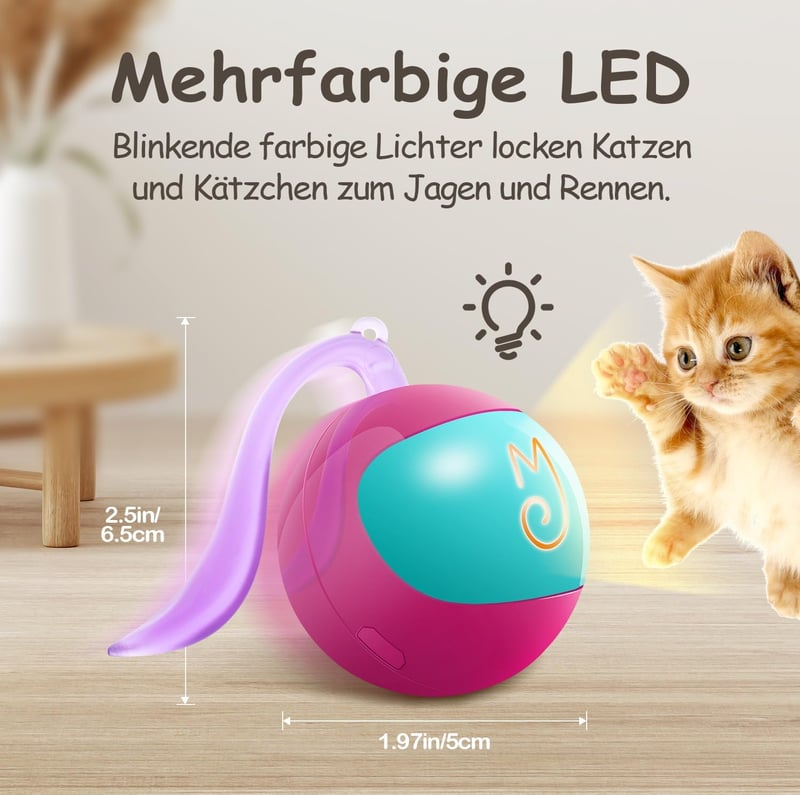 Migipaws interaktív macska játék szett, automatikus gördülő labda, fluffy farokkal, egérrel, rózsaszín