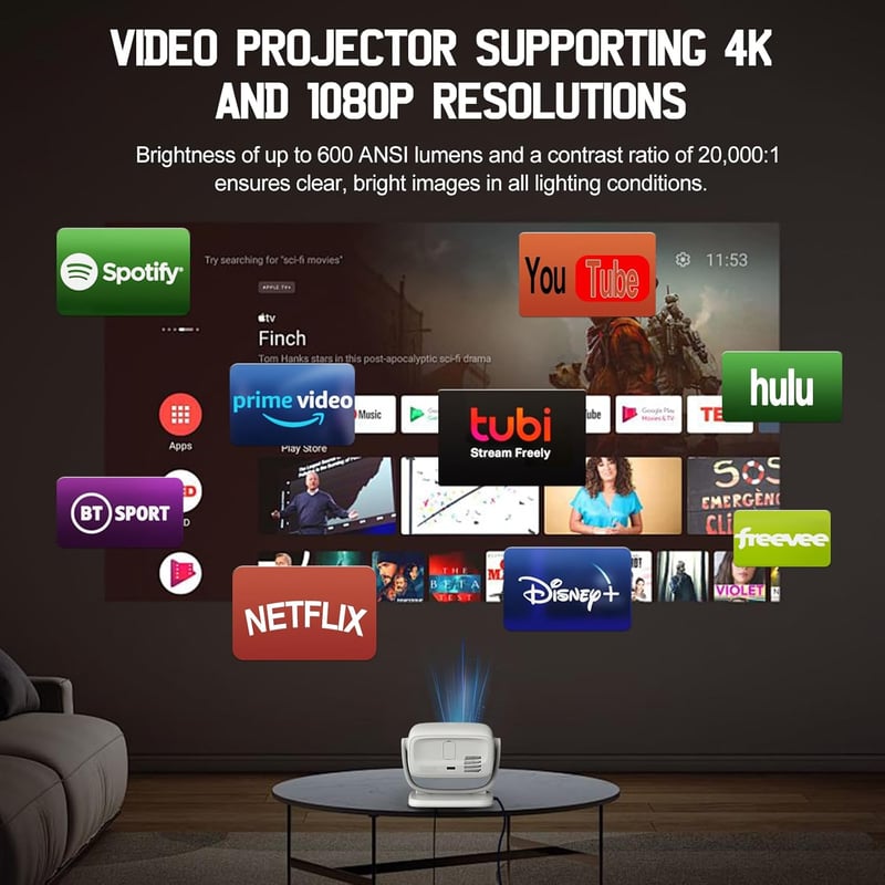 MIGOUFIT A8 Hordozható Mini Projektor 1080P Natív Felbontással, 4K Támogatással, Autofókusszal, 5G WiFi, Bluetooth 5.2, 600 ANSI Lumen, Otth