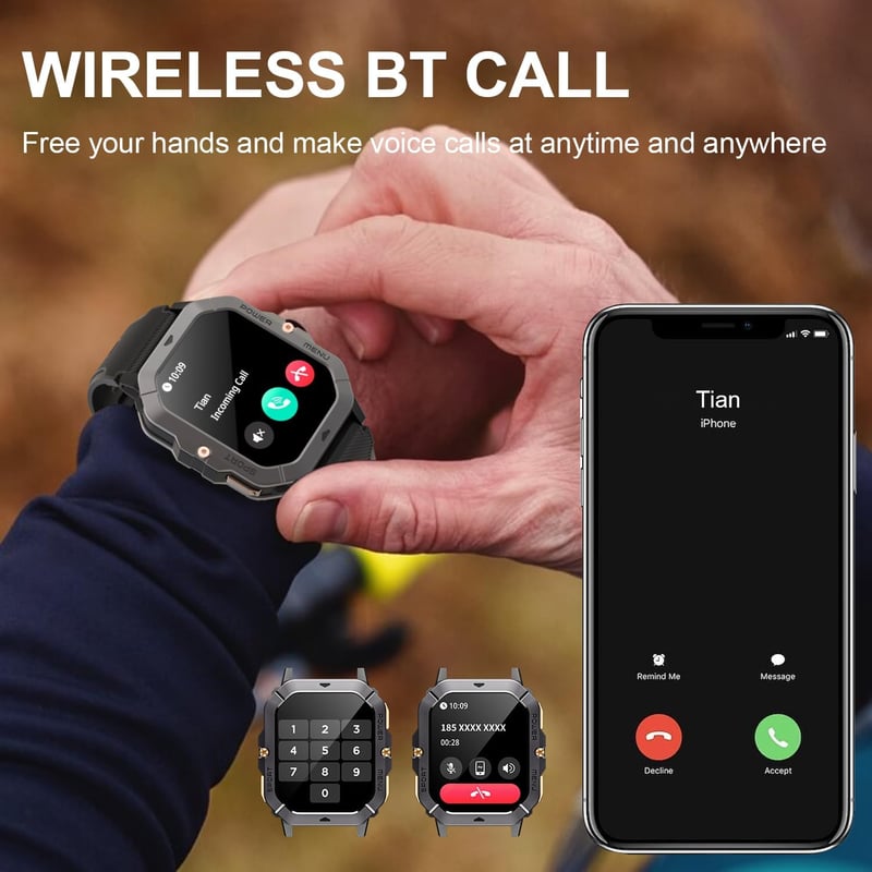 MIGOUFIT C28 Férfi Okosóra Bluetooth Hívással, 2.02" Érintőkijelzővel, 100+ Sportmóddal, Pulzusmérővel, Alvásfigyelővel, 1ATM Vízálló, Andro