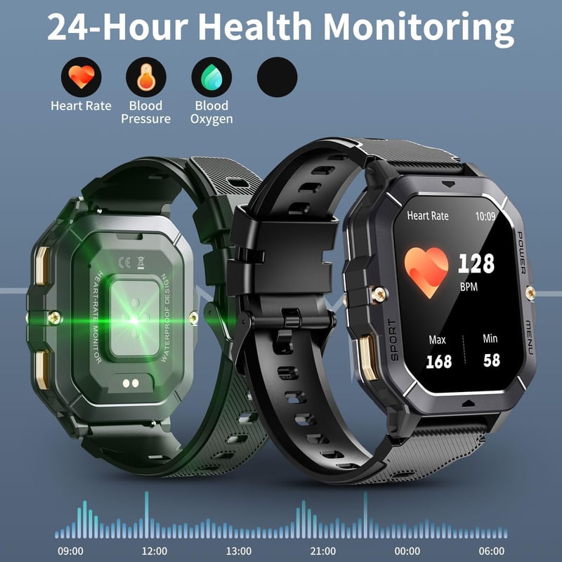 MIGOUFIT C28 Férfi Okosóra Bluetooth Hívással, 2.02" Érintőkijelzővel, 100+ Sportmóddal, Pulzusmérővel, Alvásfigyelővel, 1ATM Vízálló, Andro