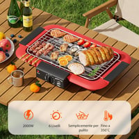 Mihoho 2000 W piros füstmentes elektromos grill tapadásmentes rács beltéri kültéri hordozható dupla csöves BBQ sütő 2