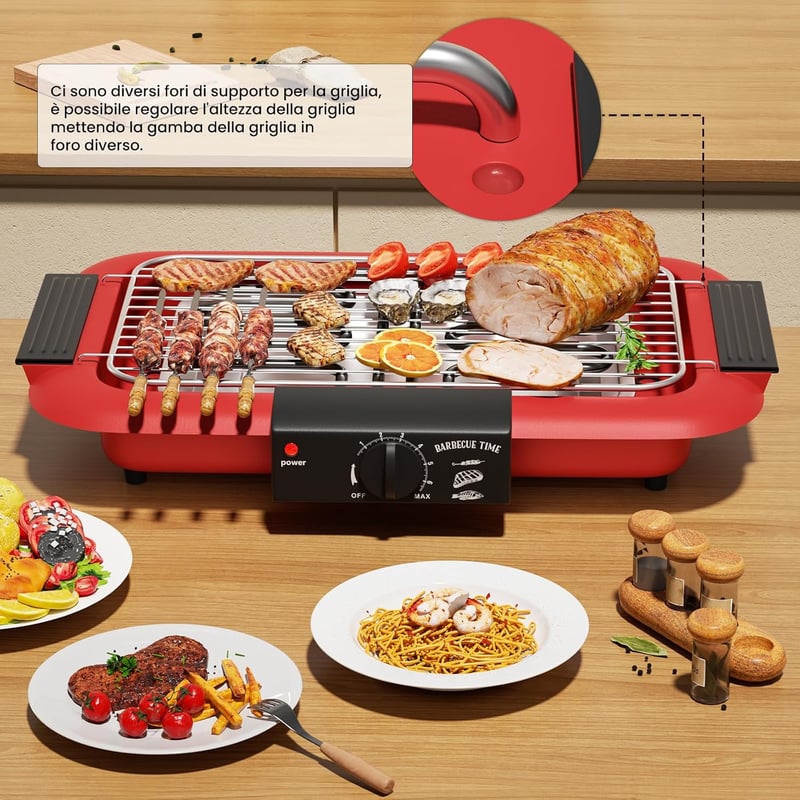 Mihoho 2000 W piros füstmentes elektromos grill tapadásmentes rács beltéri kültéri hordozható dupla csöves BBQ sütő