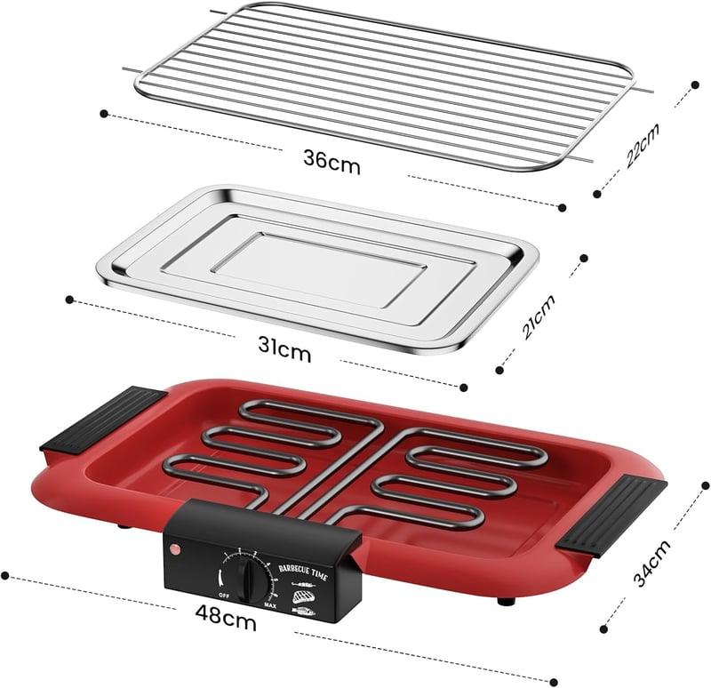 Mihoho 2000 W piros füstmentes elektromos grill tapadásmentes rács beltéri kültéri hordozható dupla csöves BBQ sütő