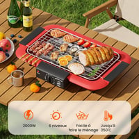 Mihoho elektromos grillsütő, füstmentes, tapadásmentes, 2000 W - piros 2