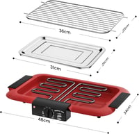 Mihoho elektromos grillsütő, füstmentes, tapadásmentes, 2000 W - piros 3