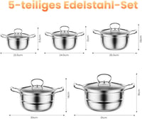 Mihoho 12 részes rozsdamentes edénykészlet indukcióhoz üvegfedővel 3