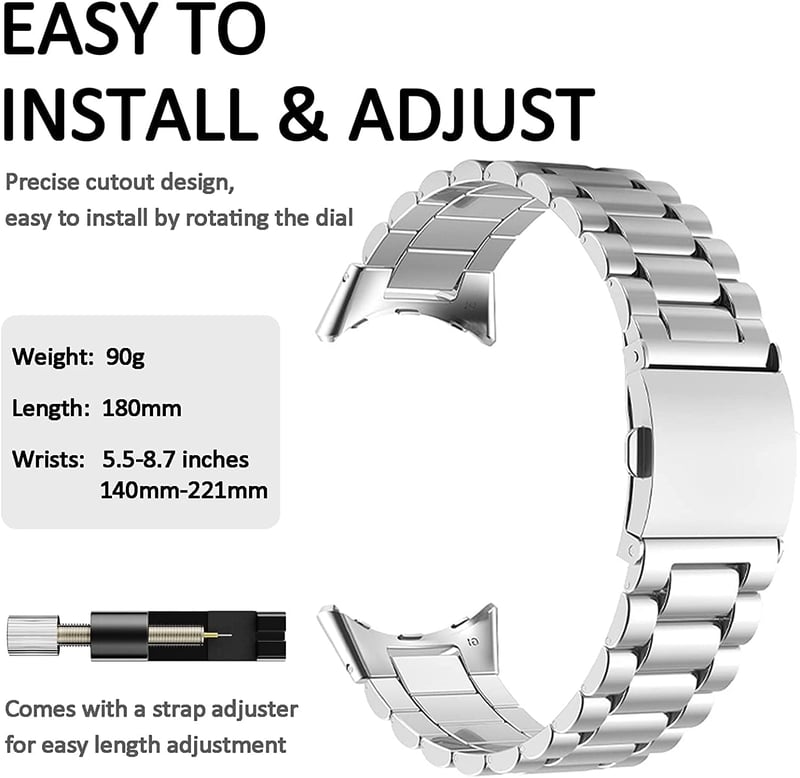 Miimall Fém Óraszíj Google Pixel Watch 1/2/3/4 41mm Kompatibilis Rozsdamentes Acél Dupla Csatos Állítható Szíj Ezüst