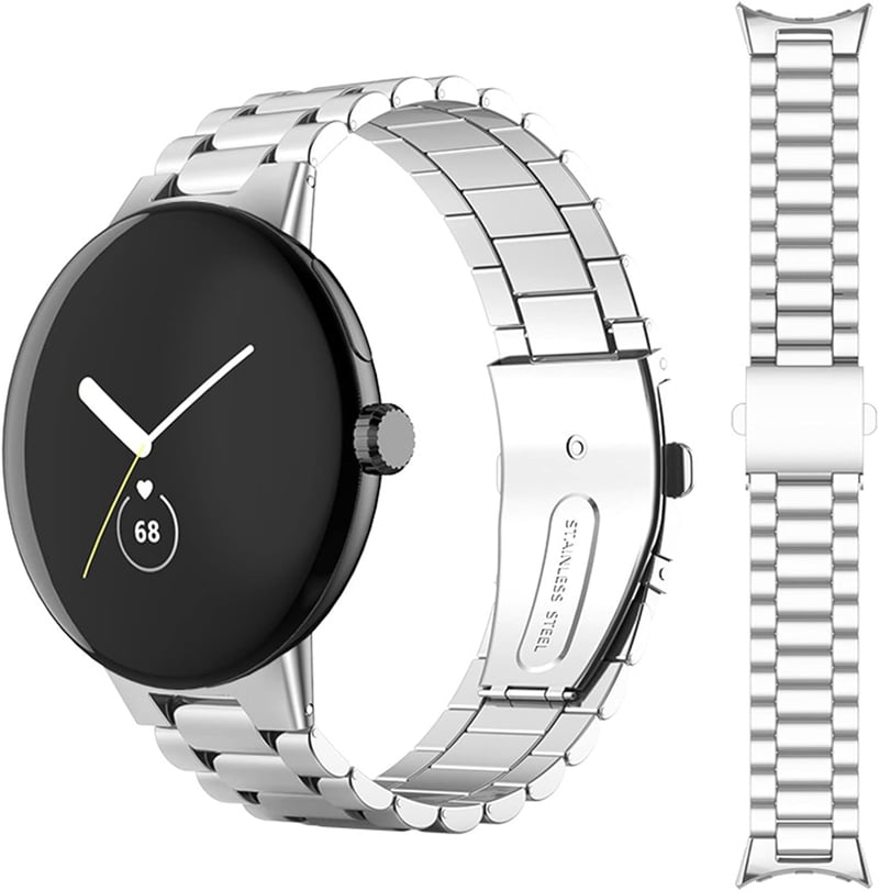 Miimall Fém Óraszíj Google Pixel Watch 1/2/3/4 41mm Kompatibilis Rozsdamentes Acél Dupla Csatos Állítható Szíj Ezüst