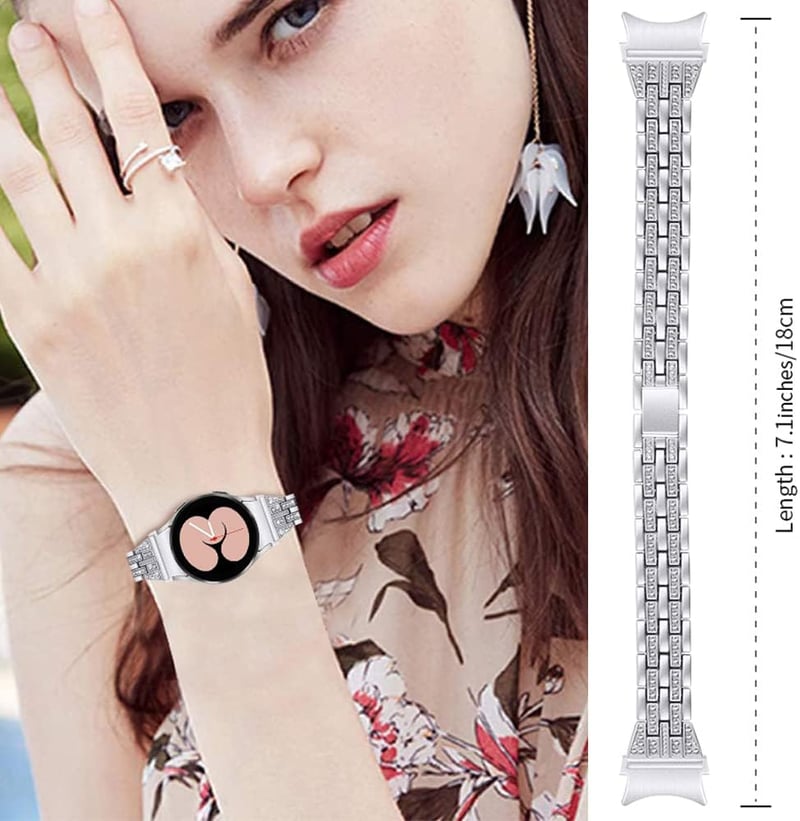Miimall Női Strasszkő Fém Karkötő Samsung Galaxy Watch 4 40mm 44mm Cserélhető Szíj 20mm Kristály Díszítéssel