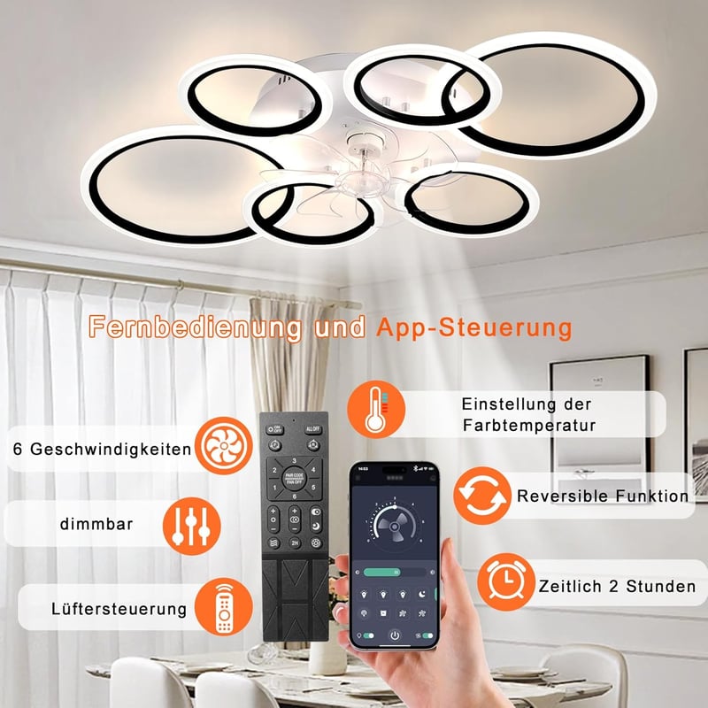 MiiR 110 cm LED mennyezeti ventilátor lámpa távirányítóval és app vezérléssel