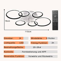 MiiR 110 cm LED mennyezeti ventilátor lámpa távirányítóval és app vezérléssel 3