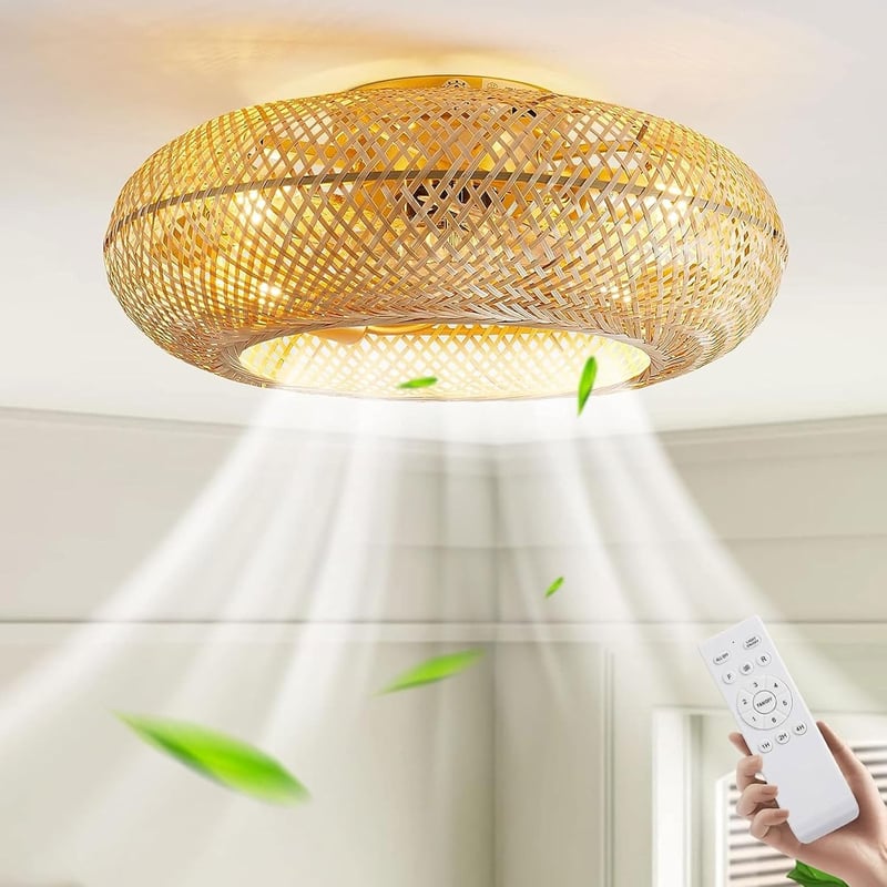 MiiR Bambusz Mennyezeti Ventilátor Lámpával, Távirányítóval, 6 Fokozat