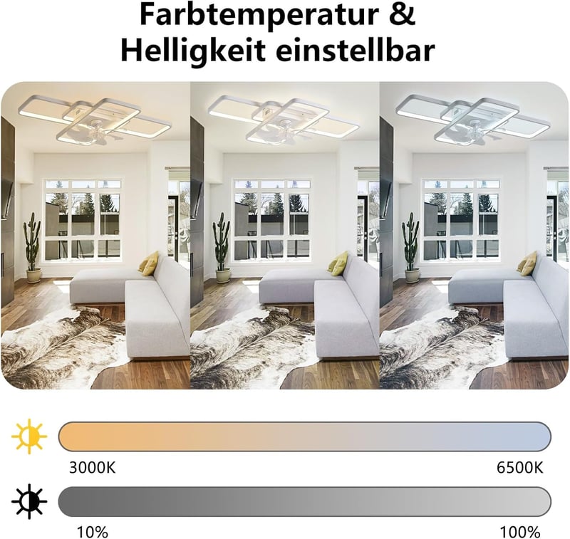 MiiR LED mennyezeti lámpa ventilátor 80W távirányítóval, 6 fokozat, halványítható - 72cm, White