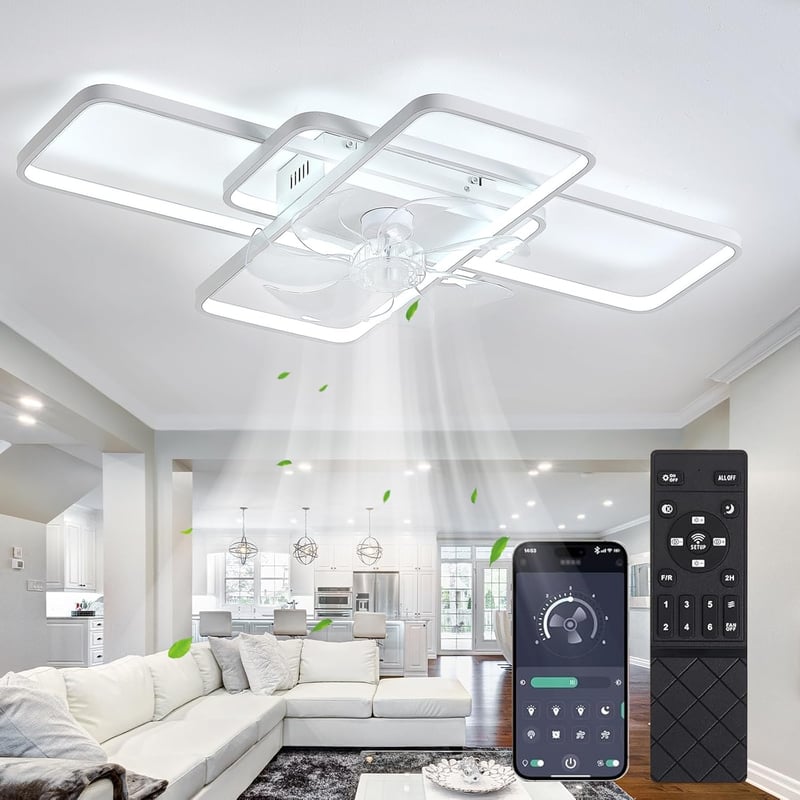 MiiR LED mennyezeti lámpa ventilátor 80W távirányítóval, 6 fokozat, halványítható - 72cm, White