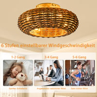 MiiR Mennyezeti Ventilátor Lámpával Rattán E27 Távirányítóval és Applikációval Csendes 6 Sebesség Visszafordítható Időzítő Nappali Hálószoba 50 cm 4