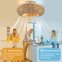 MiiR Mennyezeti Ventilátor Lámpával Rattán E27 Távirányítóval és Applikációval Csendes 6 Sebesség Visszafordítható Időzítő Nappali Hálószoba 50 cm 3