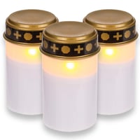 MIJOMA LED nadgrobni lampion bijeli, set od 3 komada za vanjsku upotrebu, na baterije, s efektom treperenja, za grobove i spomen-mjesta 1
