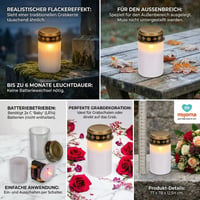 MIJOMA LED nadgrobni lampion bijeli, set od 3 komada za vanjsku upotrebu, na baterije, s efektom treperenja, za grobove i spomen-mjesta 3